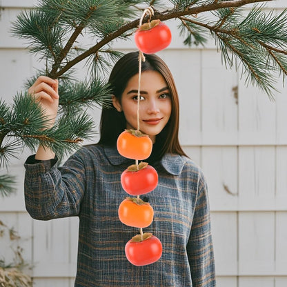 Artificial Persimmon Fake Fruit Simulation, Lifelike Orange Red Persimmon Model with Jute String for Home Kitchen Party Decoration Desk Ornament, 6 PCS