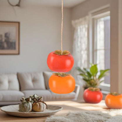 Artificial Persimmon Fake Fruit Simulation, Lifelike Orange Red Persimmon Model with Jute String for Home Kitchen Party Decoration Desk Ornament, 6 PCS