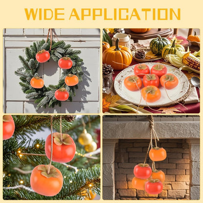 Artificial Persimmon Fake Fruit Simulation, Lifelike Orange Red Persimmon Model with Jute String for Home Kitchen Party Decoration Desk Ornament, 6 PCS
