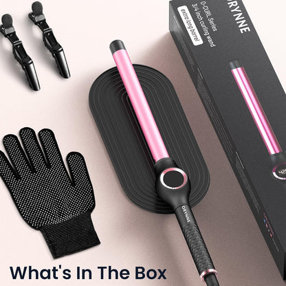 3/4 Inch Curling Wand for Long Hair, Extra Long Barrel Ceramic Wand Curling Iron, 7 Adjustable Heats, 110-240V Dual Voltage Hair Wand Curler, 60 Minutes Auto Shut Off