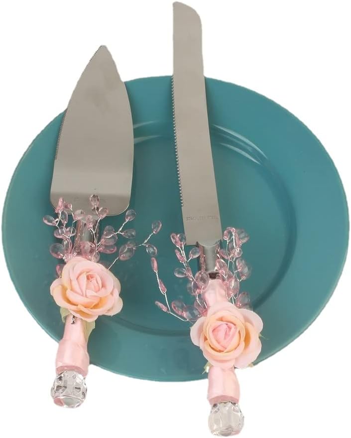 2 Pieces-Pink Series Cake Shovel Wedding Site Prop Bread Knife Western Wedding Supplies Stainless Steel Cake Shovel Server Set Birthday Party Pizza and Fork Baking Tools