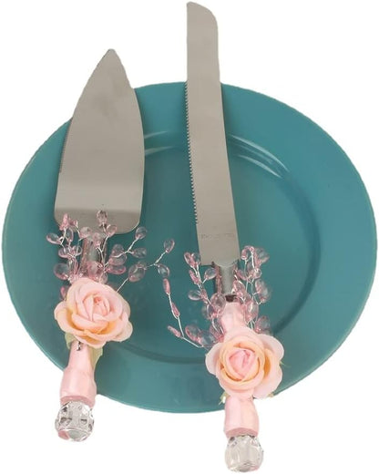 2 Pieces-Pink Series Cake Shovel Wedding Site Prop Bread Knife Western Wedding Supplies Stainless Steel Cake Shovel Server Set Birthday Party Pizza and Fork Baking Tools