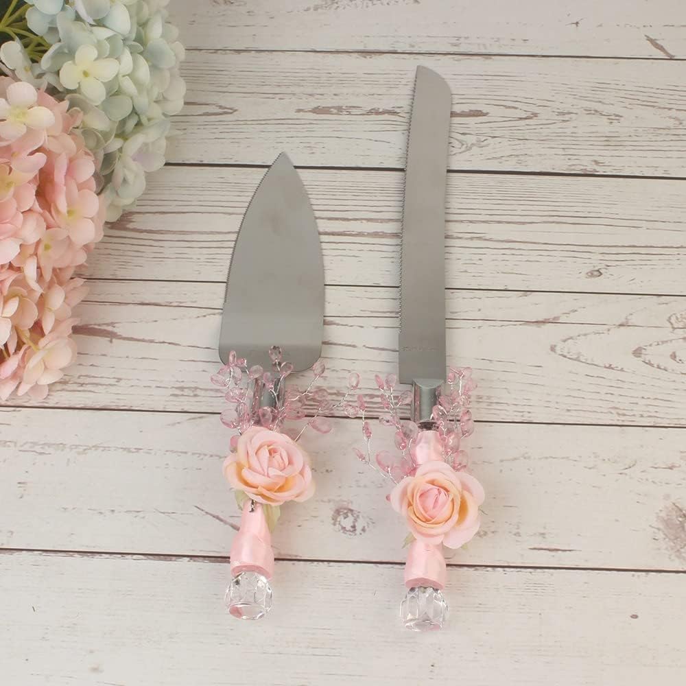 2 Pieces-Pink Series Cake Shovel Wedding Site Prop Bread Knife Western Wedding Supplies Stainless Steel Cake Shovel Server Set Birthday Party Pizza and Fork Baking Tools