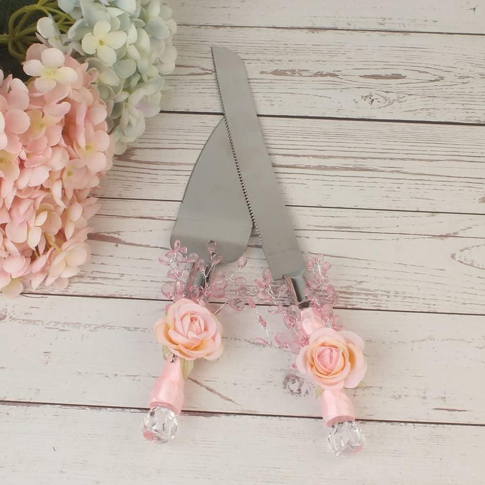 2 Pieces-Pink Series Cake Shovel Wedding Site Prop Bread Knife Western Wedding Supplies Stainless Steel Cake Shovel Server Set Birthday Party Pizza and Fork Baking Tools