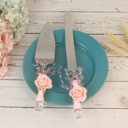 2 Pieces-Pink Series Cake Shovel Wedding Site Prop Bread Knife Western Wedding Supplies Stainless Steel Cake Shovel Server Set Birthday Party Pizza and Fork Baking Tools