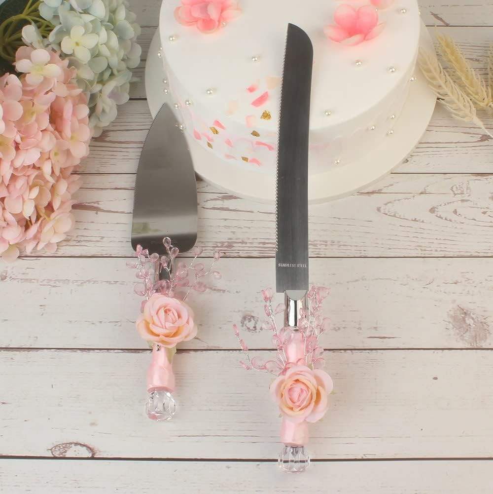 2 Pieces-Pink Series Cake Shovel Wedding Site Prop Bread Knife Western Wedding Supplies Stainless Steel Cake Shovel Server Set Birthday Party Pizza and Fork Baking Tools