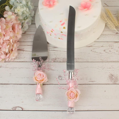 2 Pieces-Pink Series Cake Shovel Wedding Site Prop Bread Knife Western Wedding Supplies Stainless Steel Cake Shovel Server Set Birthday Party Pizza and Fork Baking Tools
