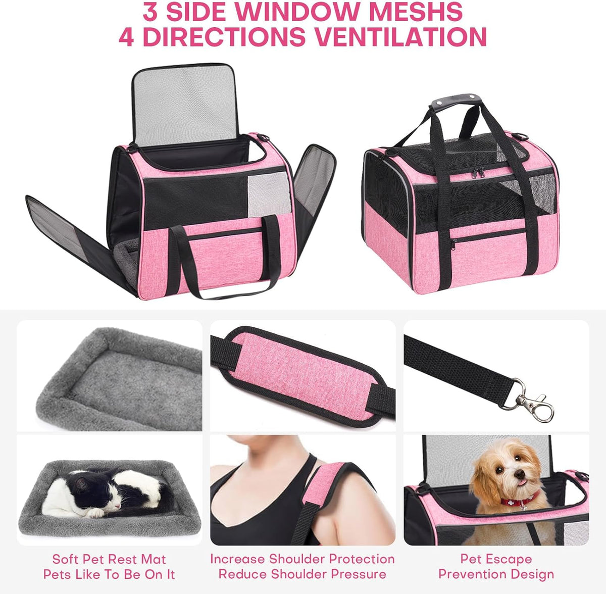 JUNGYOUN Premium Cat Carrier - Pet Carrier for Cat & Small Dogs up to 15lbs - Airline Approved Travel Dog Carrier with Anti-Escape Zippers, Collapsible Travel Bowl & Padded Strap