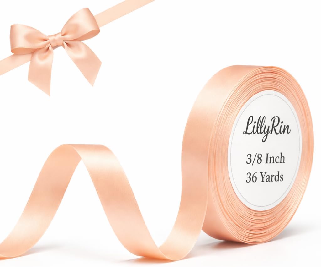 Pale Peach Ribbon 3/8 Inch x 36 Yards Perfect for Scrapbooking Art Wedding Wreaths Baby Showers Gift Wrapping Birthday Decorations Christmas DIY Crafts Floral Arrangements and Party Projects