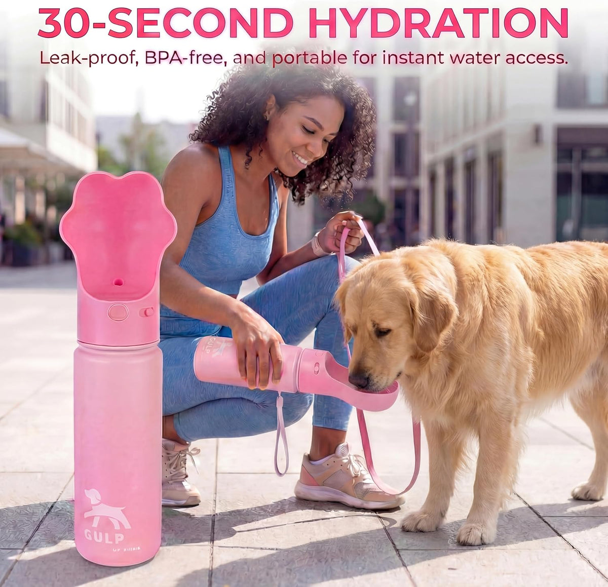 Gulp 18oz Dog Travel Water Bottle with Paw-Shaped Bowl - Insulated Stainless Steel, Leakproof & Portable with Carry Strap for Outdoor Walking, Hiking & Pet Hydration on-the-Go - Pink