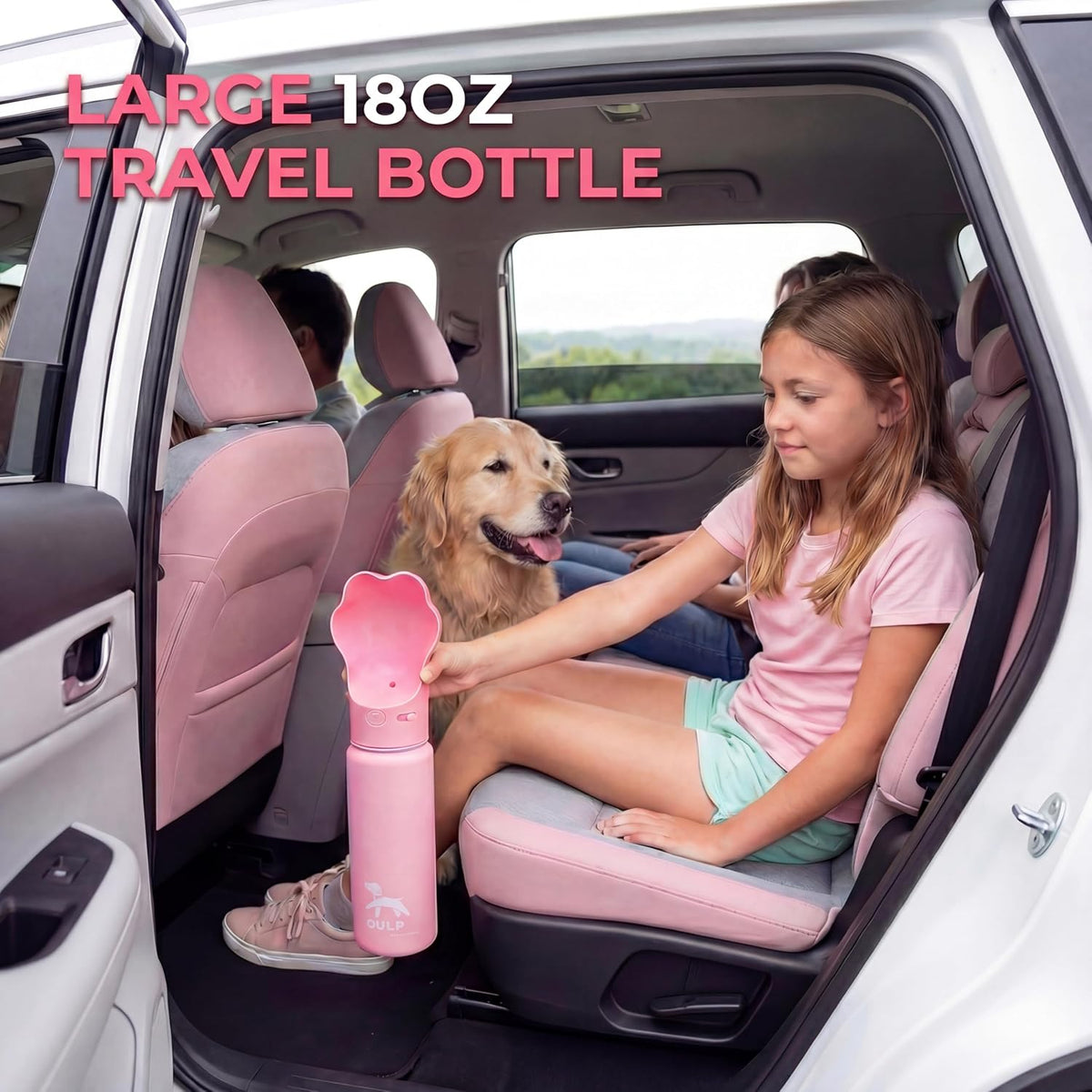 Gulp 18oz Dog Travel Water Bottle with Paw-Shaped Bowl - Insulated Stainless Steel, Leakproof & Portable with Carry Strap for Outdoor Walking, Hiking & Pet Hydration on-the-Go - Pink