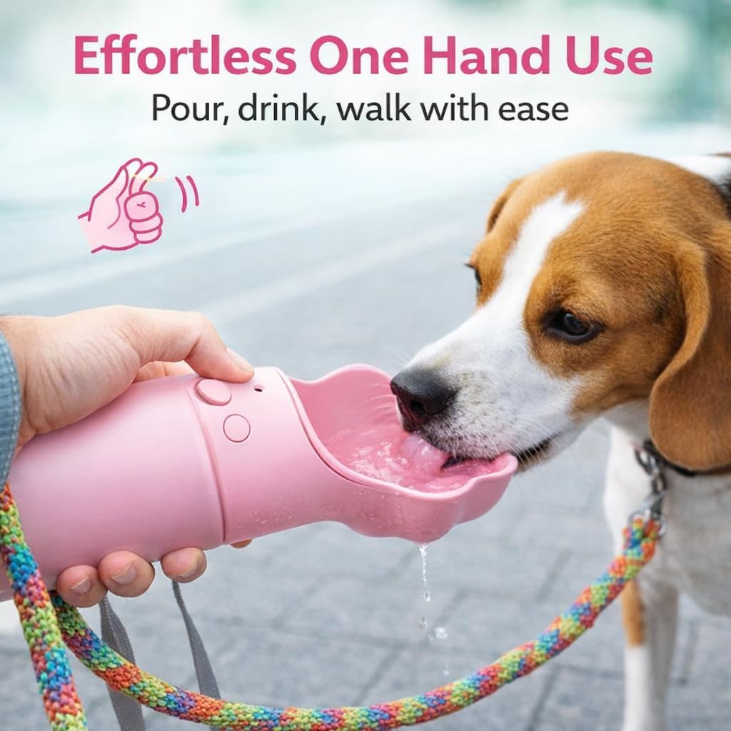 Gulp 18oz Dog Travel Water Bottle with Paw-Shaped Bowl - Insulated Stainless Steel, Leakproof & Portable with Carry Strap for Outdoor Walking, Hiking & Pet Hydration on-the-Go - Pink