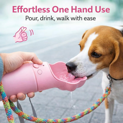 Gulp 18oz Dog Travel Water Bottle with Paw-Shaped Bowl - Insulated Stainless Steel, Leakproof & Portable with Carry Strap for Outdoor Walking, Hiking & Pet Hydration on-the-Go - Pink