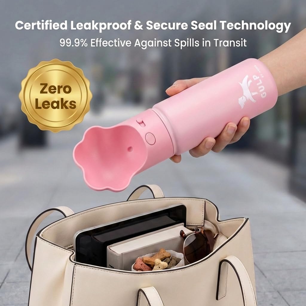 Gulp 18oz Dog Travel Water Bottle with Paw-Shaped Bowl - Insulated Stainless Steel, Leakproof & Portable with Carry Strap for Outdoor Walking, Hiking & Pet Hydration on-the-Go - Pink