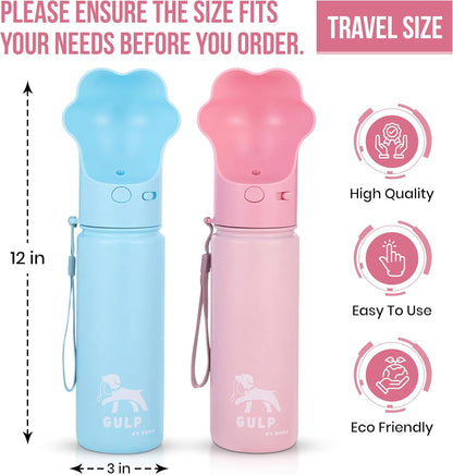 Gulp 18oz Dog Travel Water Bottle with Paw-Shaped Bowl - Insulated Stainless Steel, Leakproof & Portable with Carry Strap for Outdoor Walking, Hiking & Pet Hydration on-the-Go - Pink