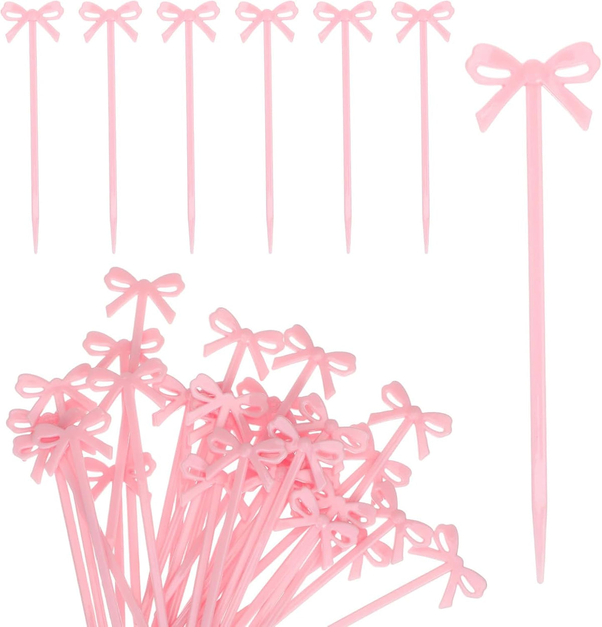30Pcs Bow Cocktail Picks, 4 Inch Cute Pink Fruit Skewers for Party
