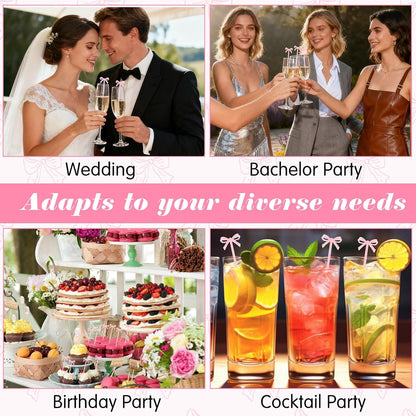 30Pcs Bow Cocktail Picks, 4 Inch Cute Pink Fruit Skewers for Party