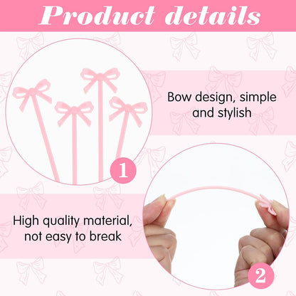 30Pcs Bow Cocktail Picks, 4 Inch Cute Pink Fruit Skewers for Party