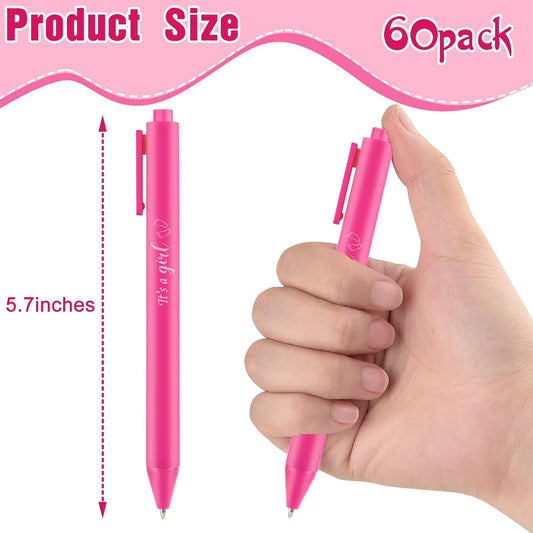 60 Pcs Baby Shower Ballpoint Pen Baby Shower Party Favor Retractable Pink Ballpoint Pen with Black Ink for Girl Guest Teacher Student Office School Writing Journal Party Supplies