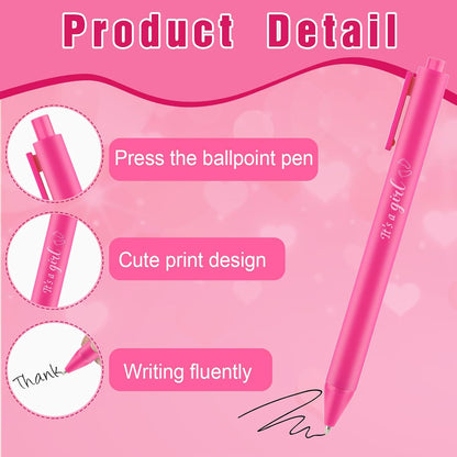 60 Pcs Baby Shower Ballpoint Pen Baby Shower Party Favor Retractable Pink Ballpoint Pen with Black Ink for Girl Guest Teacher Student Office School Writing Journal Party Supplies
