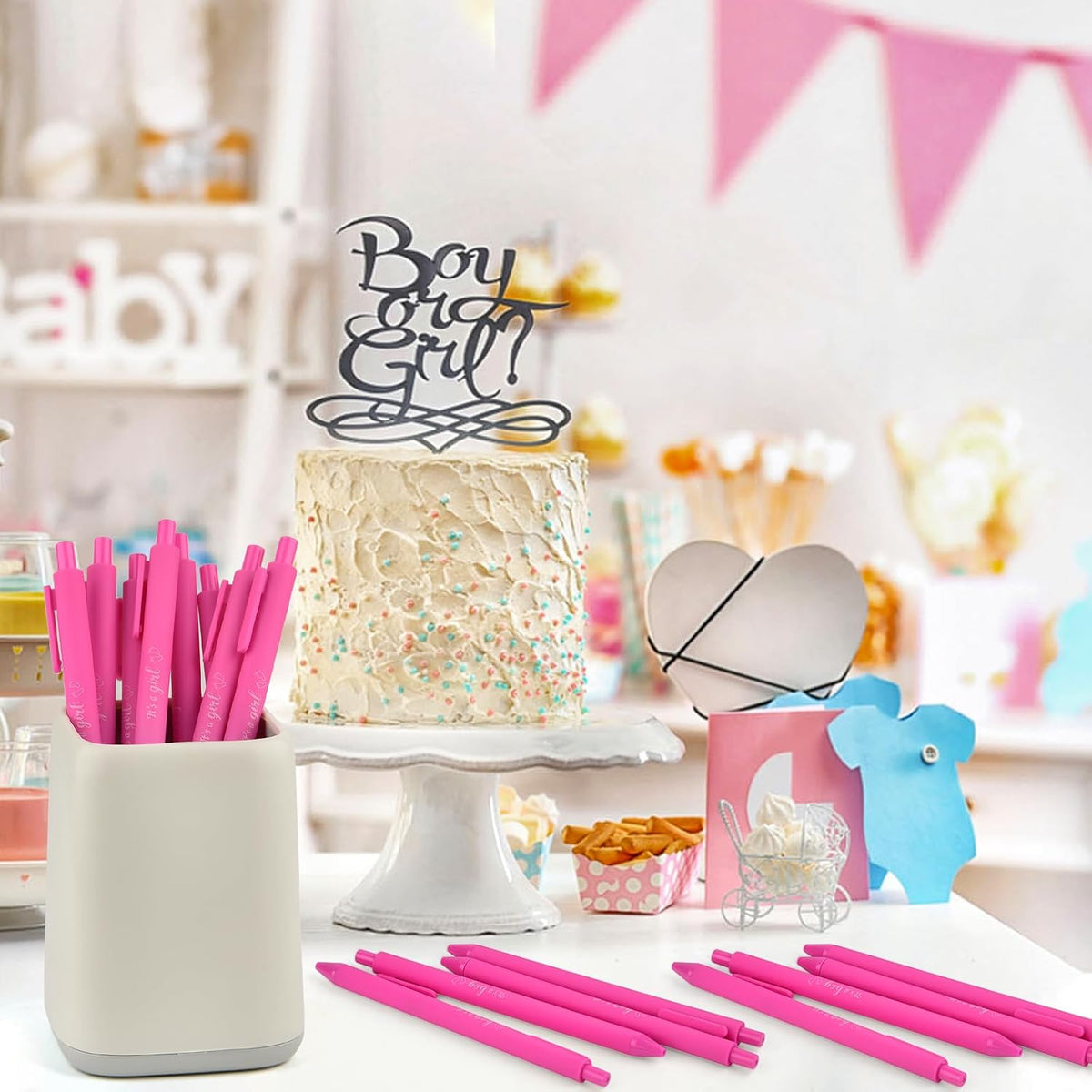60 Pcs Baby Shower Ballpoint Pen Baby Shower Party Favor Retractable Pink Ballpoint Pen with Black Ink for Girl Guest Teacher Student Office School Writing Journal Party Supplies