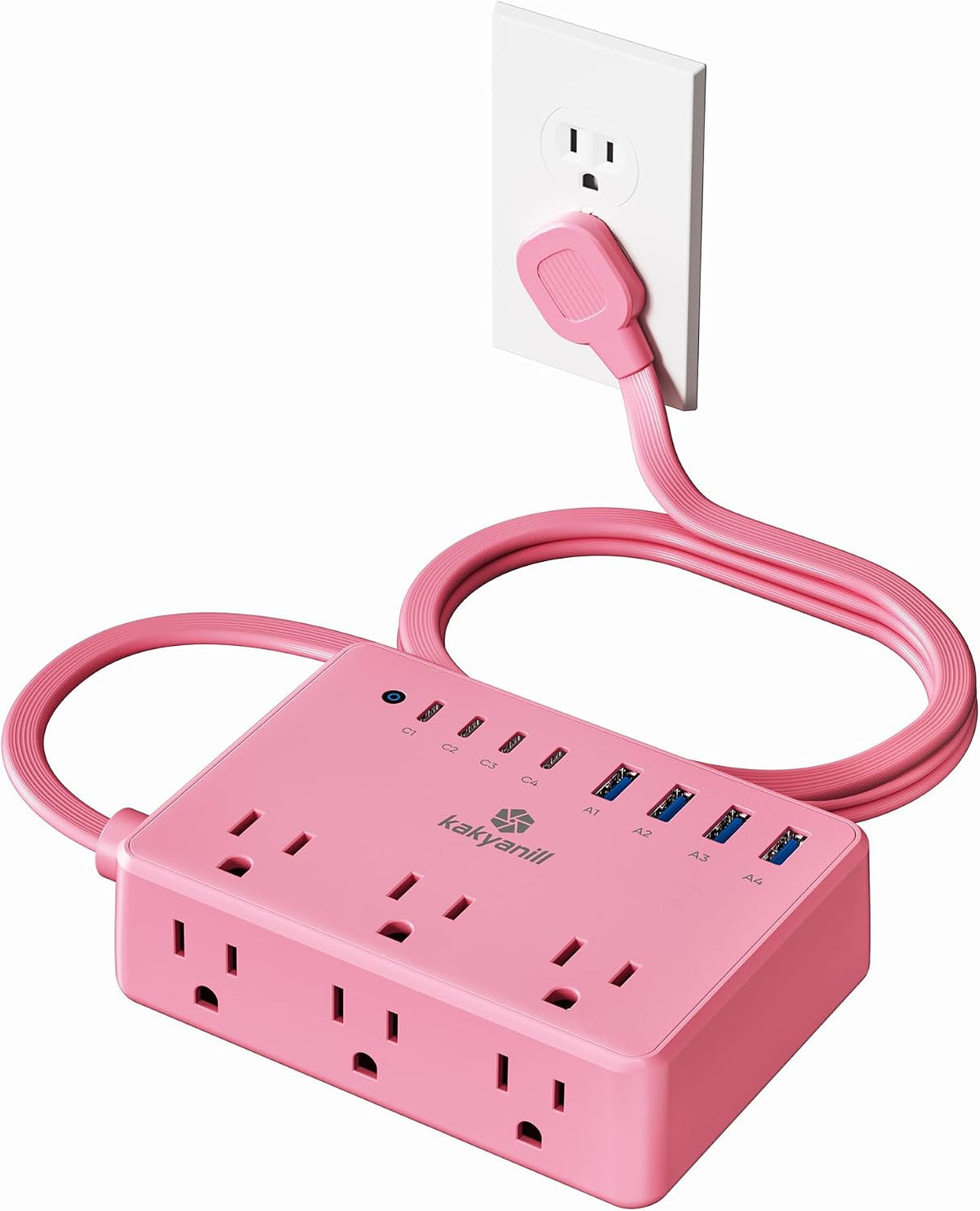 8 USB Pink Power Strip with 6 AC(4 USB-C), 5 FT Extension Cord