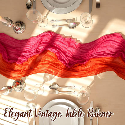 6 Pcs Hot Pink and Orange Cheesecloth Table Runners 118"