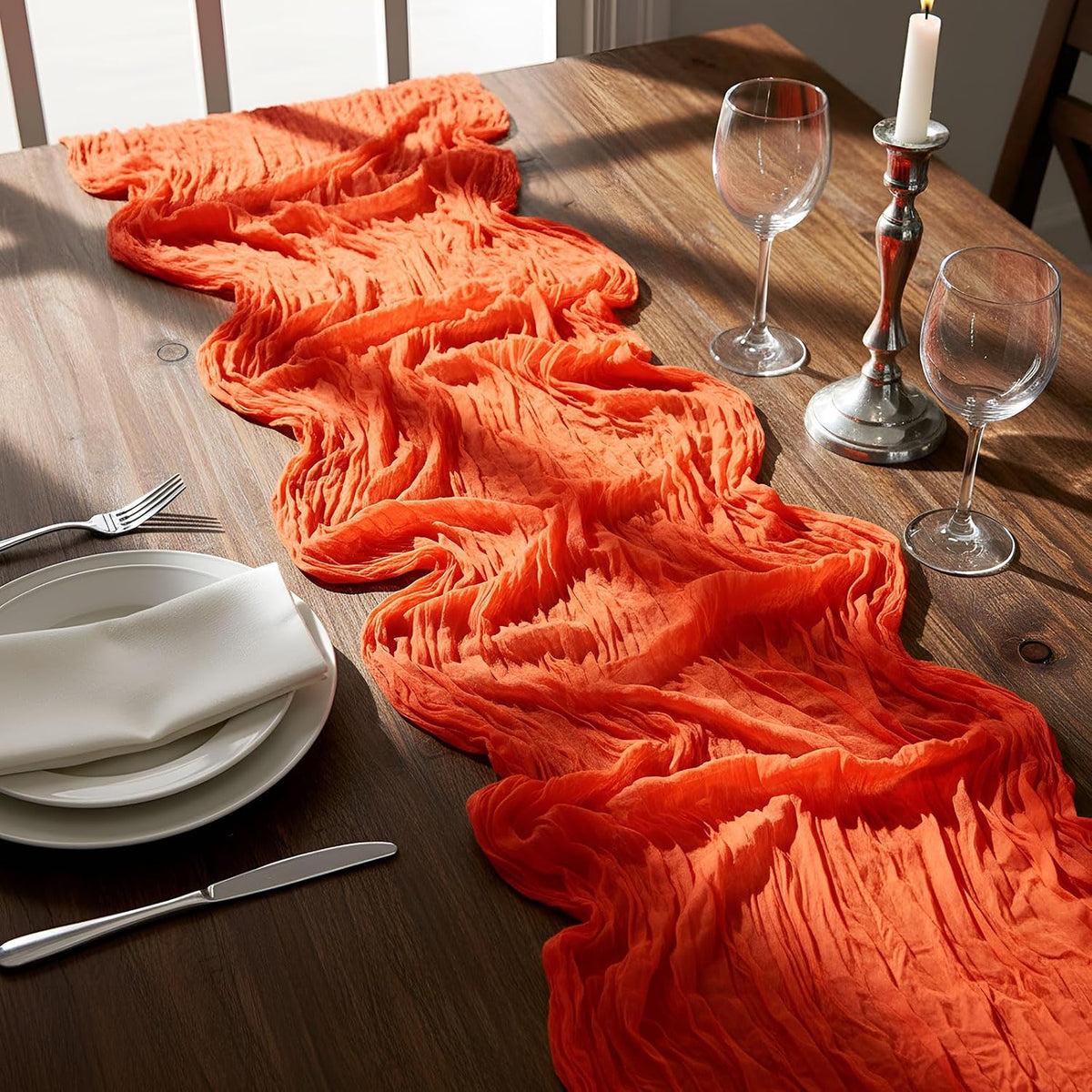 6 Pcs Hot Pink and Orange Cheesecloth Table Runners 118"