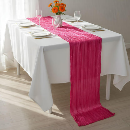 6 Pcs Hot Pink and Orange Cheesecloth Table Runners 118"