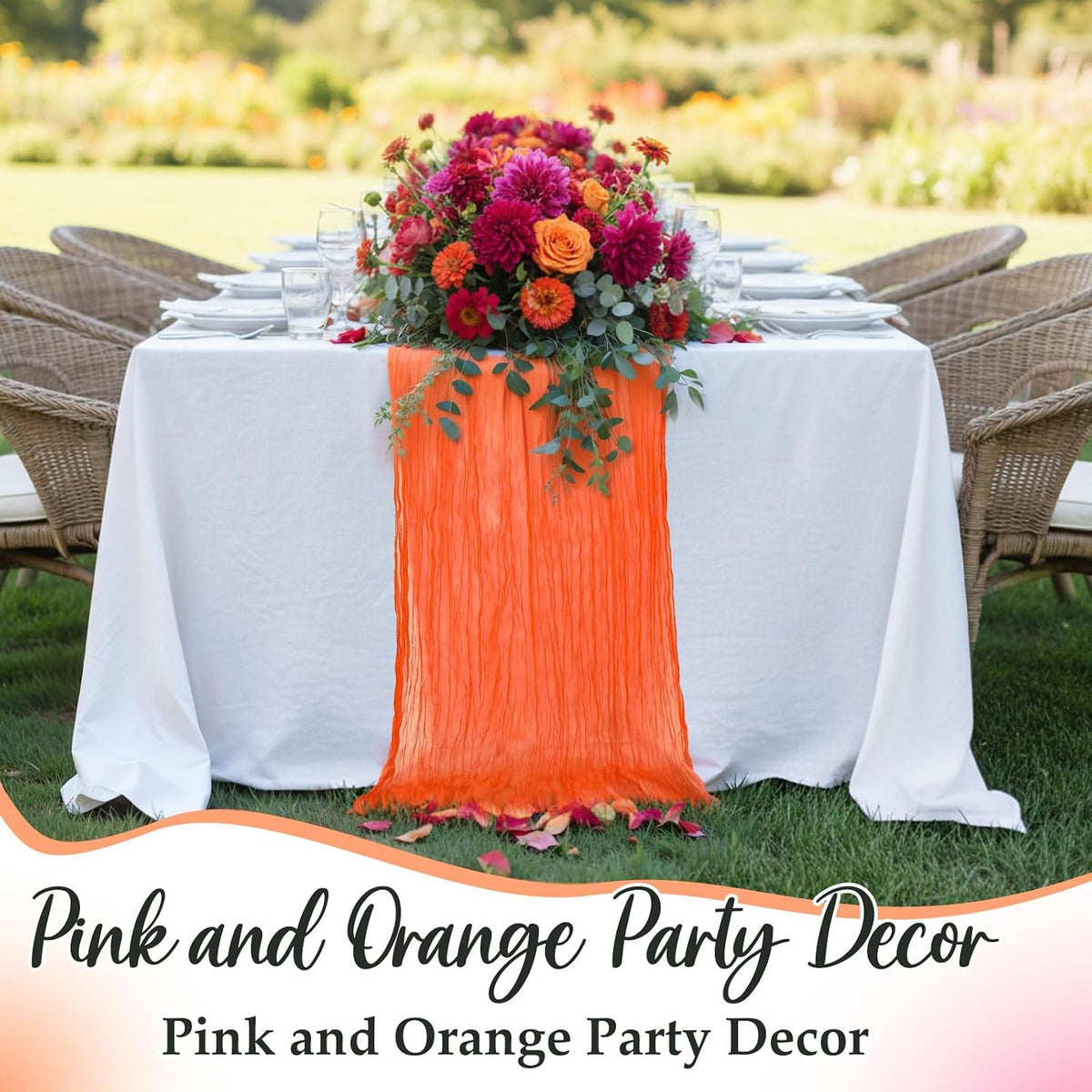 6 Pcs Hot Pink and Orange Cheesecloth Table Runners 118"