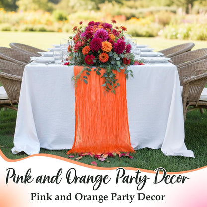 6 Pcs Hot Pink and Orange Cheesecloth Table Runners 118"