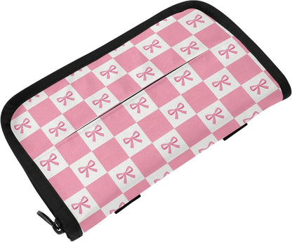 Car Tissue Holder Car Visor Organizer Tissue Box Holder for Car Sun Visor Organizer with Car Vehicle Accessories Essentials Interior for Women Men Pink Bows Checkerboard