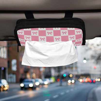 Car Tissue Holder Car Visor Organizer Tissue Box Holder for Car Sun Visor Organizer with Car Vehicle Accessories Essentials Interior for Women Men Pink Bows Checkerboard