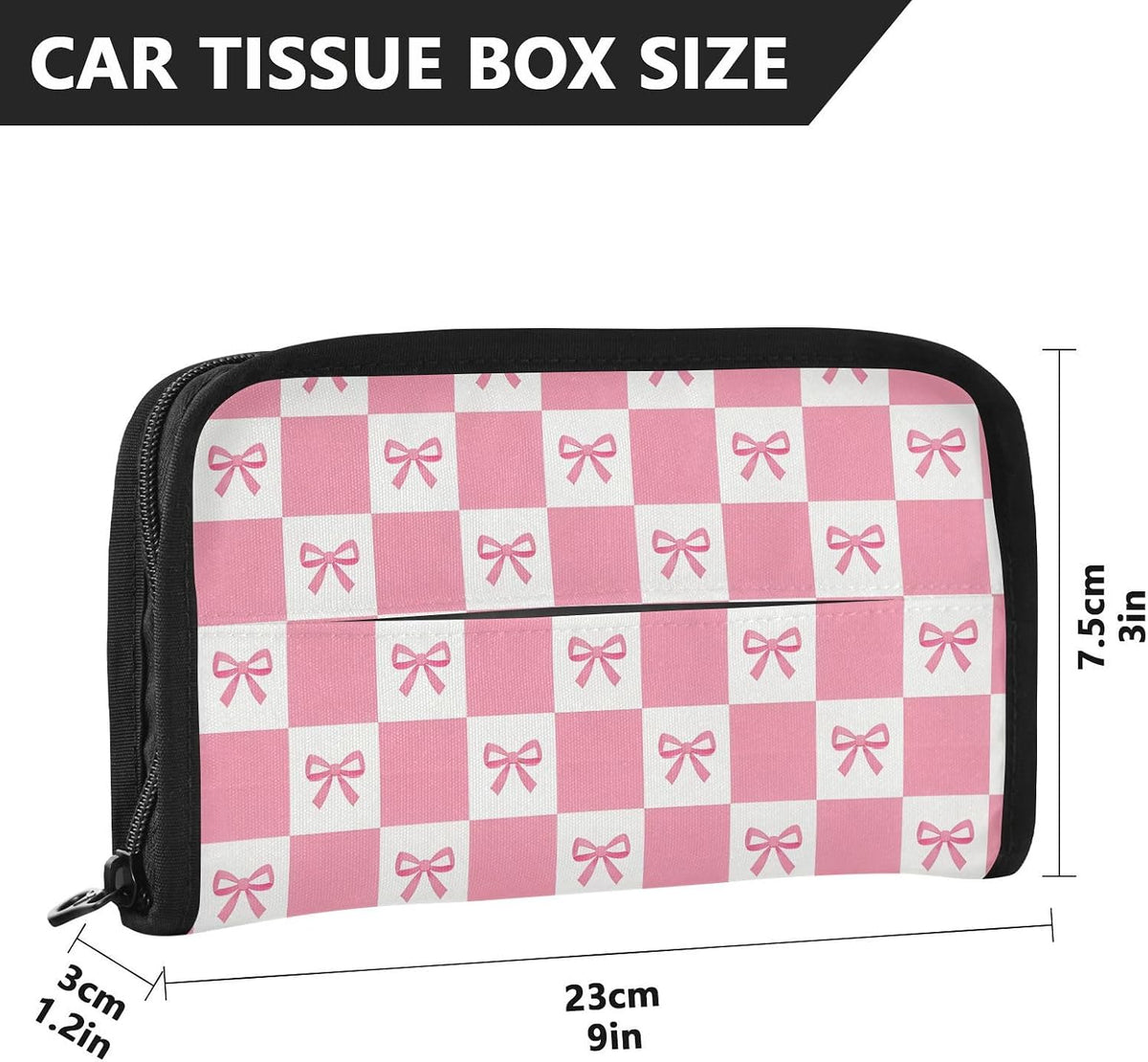 Car Tissue Holder Car Visor Organizer Tissue Box Holder for Car Sun Visor Organizer with Car Vehicle Accessories Essentials Interior for Women Men Pink Bows Checkerboard