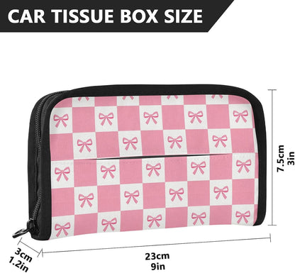 Car Tissue Holder Car Visor Organizer Tissue Box Holder for Car Sun Visor Organizer with Car Vehicle Accessories Essentials Interior for Women Men Pink Bows Checkerboard