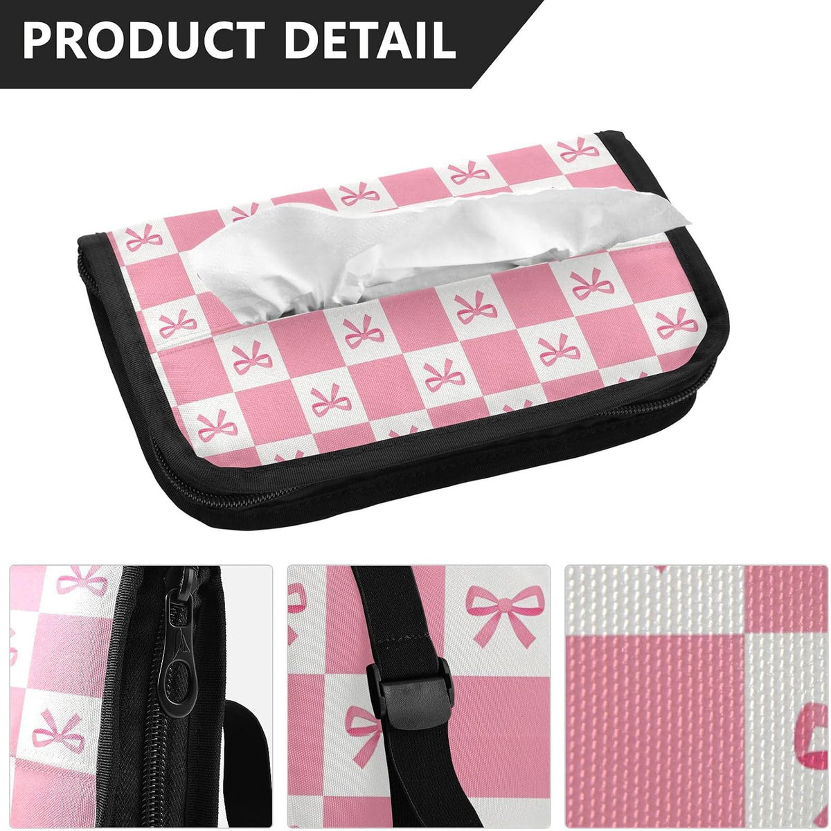 Car Tissue Holder Car Visor Organizer Tissue Box Holder for Car Sun Visor Organizer with Car Vehicle Accessories Essentials Interior for Women Men Pink Bows Checkerboard
