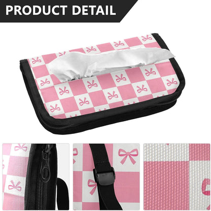 Car Tissue Holder Car Visor Organizer Tissue Box Holder for Car Sun Visor Organizer with Car Vehicle Accessories Essentials Interior for Women Men Pink Bows Checkerboard