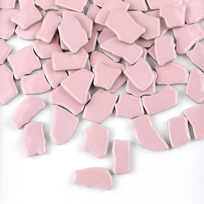 0.78"-1.57" Irregular Ceramics Mosaic Tiles,1.1LB Mosaic Pieces Stones for Home Decoration DIY Craft Plates Flowerpots Vases Cups Mosaic Making Supplies (Pink)