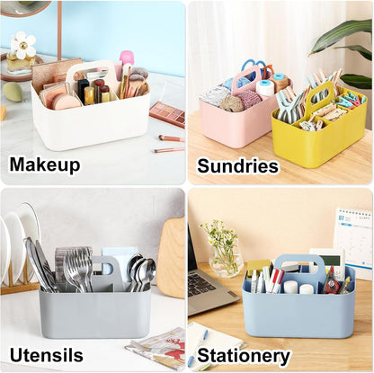 Multiuse Caddy Organizer with Handle, Portable Divided Plastic Tote Bin - Art Craft, Stationary Pen Marker Crayons, Makeup Hair Supplies Storage - Bathroom, Classroom, Dorm, Office, Desk Holder - Pink