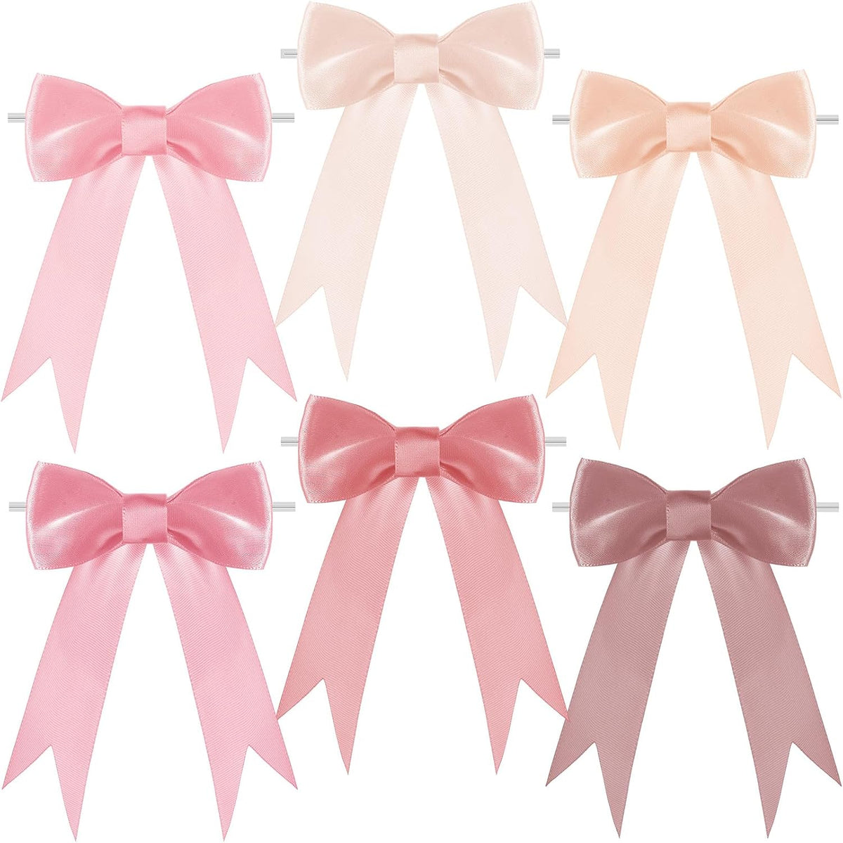 24 Pcs 6 x 8 Inch Tie Bows Pastel Satin Ribbon Bows with Twist Tie Craft for Gift Wrapping Wedding Wall Backdrop Baby Shower Birthday Decorations (Dusty Pink)