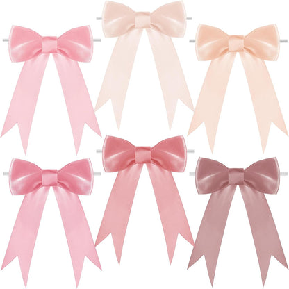 24 Pcs 6 x 8 Inch Tie Bows Pastel Satin Ribbon Bows with Twist Tie Craft for Gift Wrapping Wedding Wall Backdrop Baby Shower Birthday Decorations (Dusty Pink)