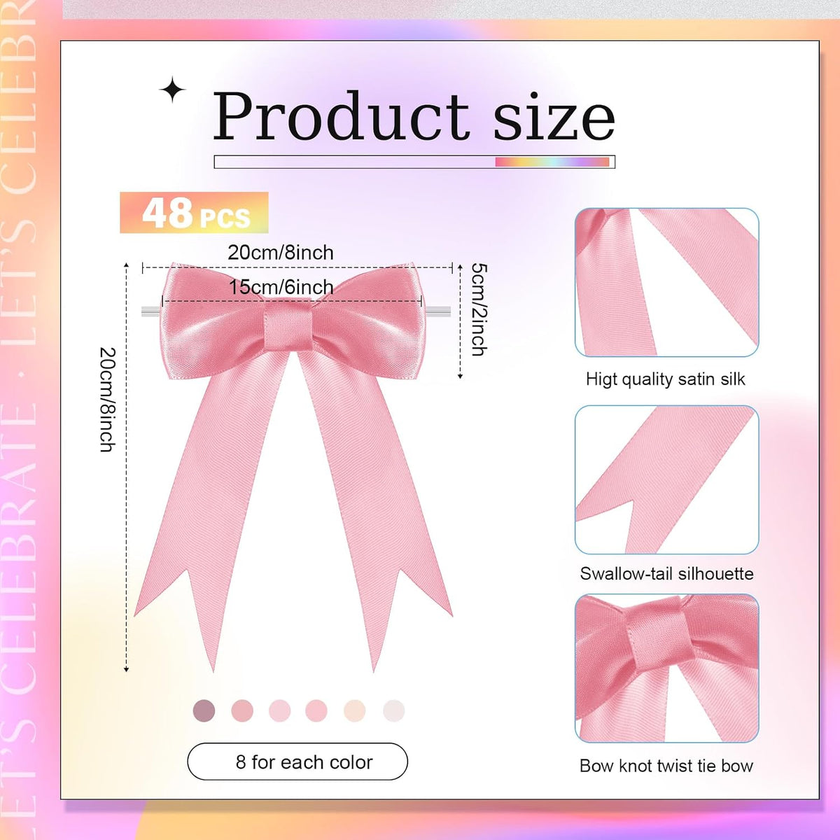 24 Pcs 6 x 8 Inch Tie Bows Pastel Satin Ribbon Bows with Twist Tie Craft for Gift Wrapping Wedding Wall Backdrop Baby Shower Birthday Decorations (Dusty Pink)