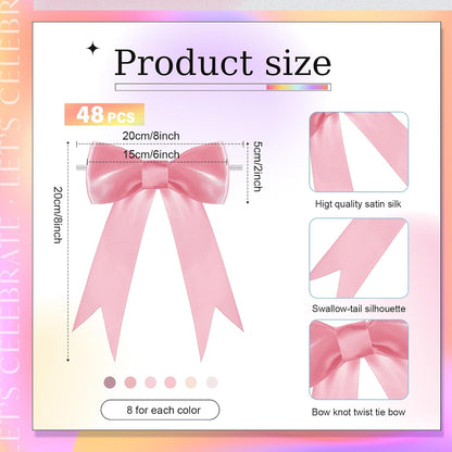 24 Pcs 6 x 8 Inch Tie Bows Pastel Satin Ribbon Bows with Twist Tie Craft for Gift Wrapping Wedding Wall Backdrop Baby Shower Birthday Decorations (Dusty Pink)