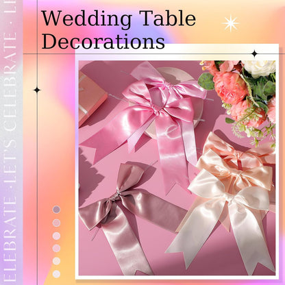24 Pcs 6 x 8 Inch Tie Bows Pastel Satin Ribbon Bows with Twist Tie Craft for Gift Wrapping Wedding Wall Backdrop Baby Shower Birthday Decorations (Dusty Pink)