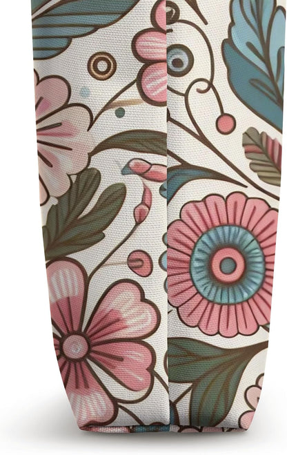 Retro Flowers Meadow Floral Groovy 70s Peach Pink Tote Bag