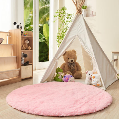 6ft Pink Circle Rug for Bedroom, Ultra-Soft Round Rugs 6-ft for Living Room, Fluffy Carpet for Nursery, Kids, Girl, Boy, Baby, Plush, Fuzzy, Shag, Shaggy, Cute Home Decor