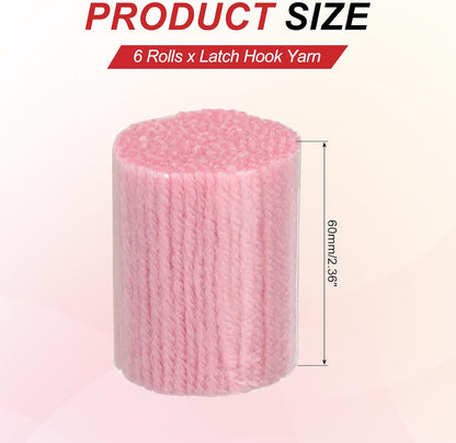 6 Rolls Latch Hook Yarn, 3mm Pink Latch Hook Kit Yarn Precut Hook Rugs Making Crochet Bundles for Rug Adults Beginners Tapestry DIY Craft
