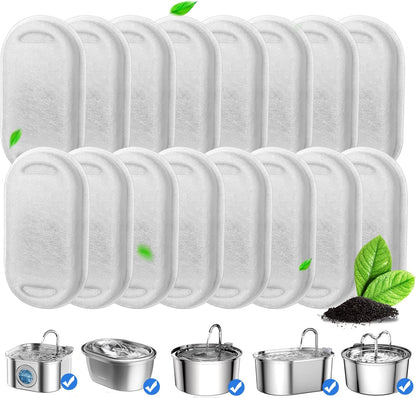 Cat Fountain Filters, 16 Pack Cat Water Fountain Filter for 67oz/2L Cat Water Fountain Stainless Steel, 3.2L/108oz Pet Fountain