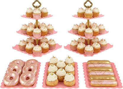 5-Piece Cupcake Stand & Appetizer Trays Set (Pink)