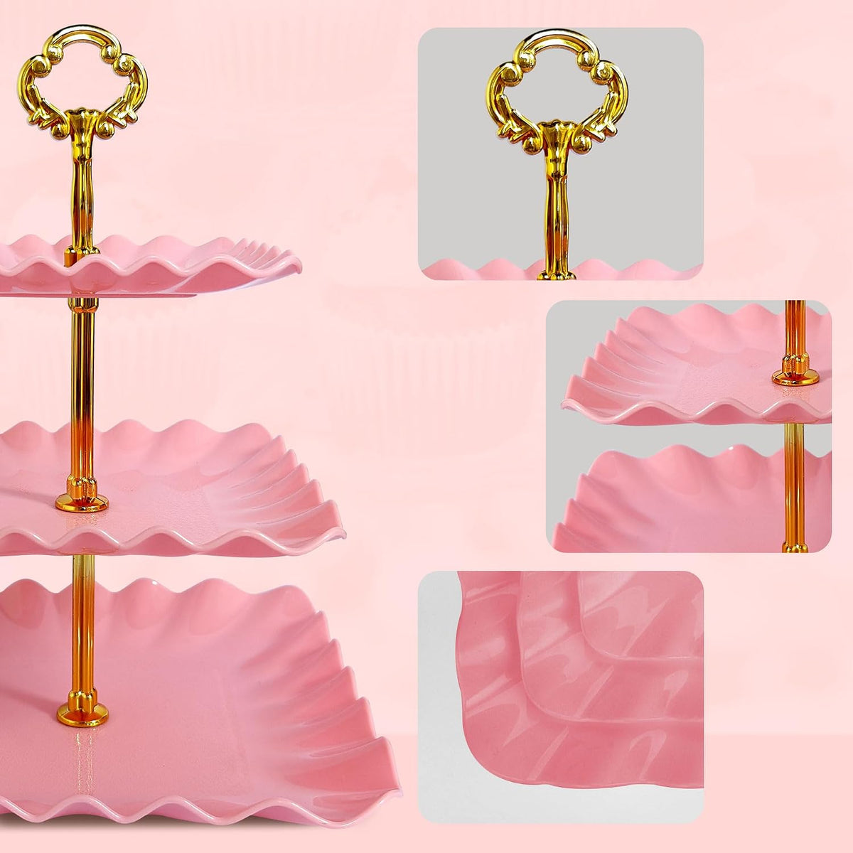 5-Piece Cupcake Stand & Appetizer Trays Set (Pink)